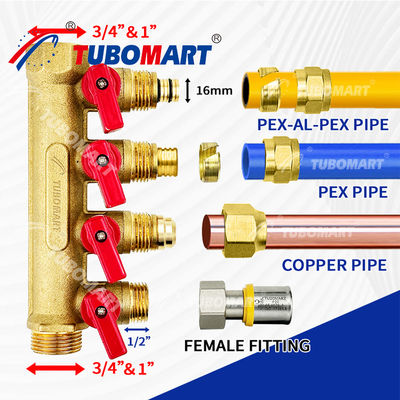 1/2 дюйма латуни Pex Manifold 150 Psi Для сантехнических проектов 200 ° F Максимальная температура